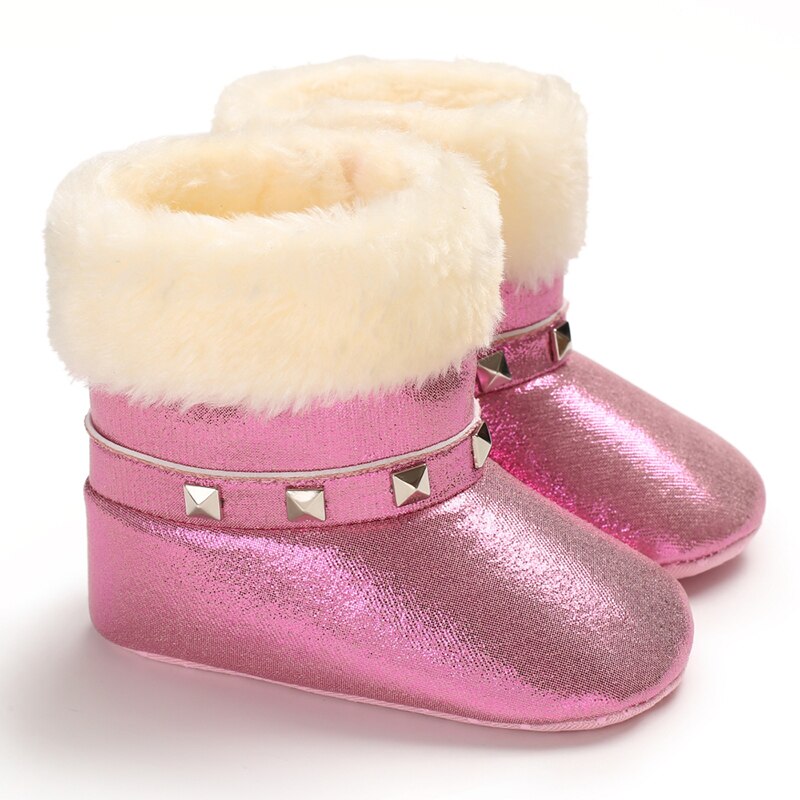 Boweaey Puur Katoen Zachte Bodem 4 Kleuren Baby Schoenen Lederen Winter Laarzen Voor Meisjes En Retail B219: ROSE RED / 1