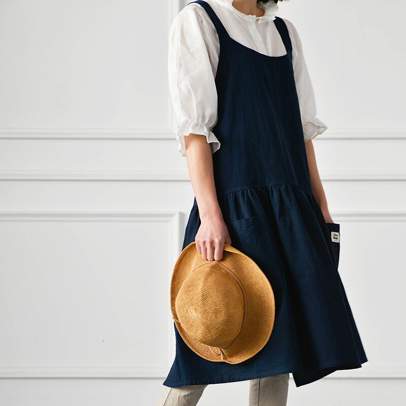 Tablier de cuisine pour femme, gilet anti-salissure, Blouse de travail pour adulte, Logo: Bleu