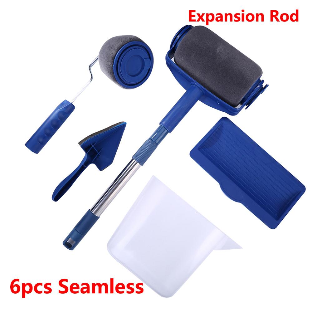 5/8pcs DIY Paint Runner Pro Roller Brush Tools Set Handle Flocked Edger Office Home Room Wall Painting Roller Paint Brush Sets: 6pcs Seamless