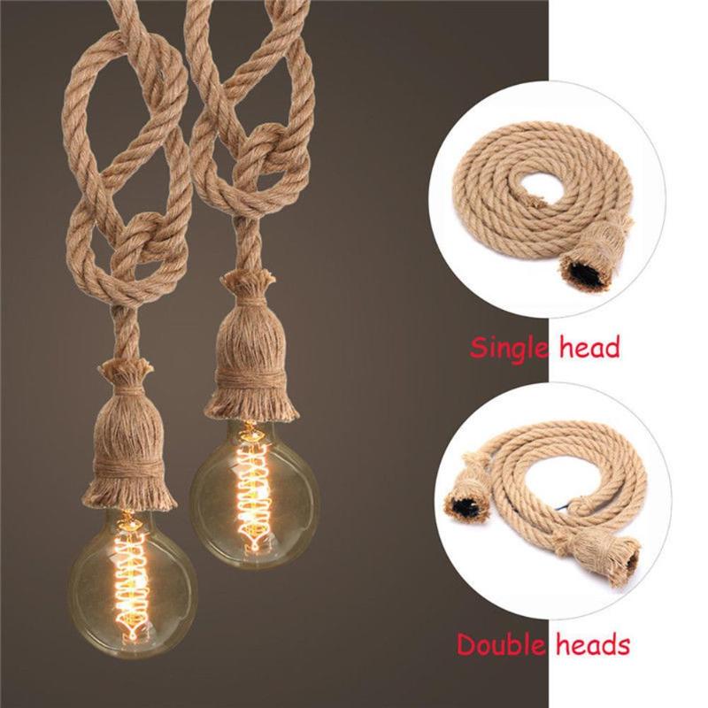 Cuerda de cáñamo Vintage, cable de alambre eléctrico para DIY E27 bombilla Edison, lámpara colgante de doble cabeza/Lámpara decorativa de un solo cabezal