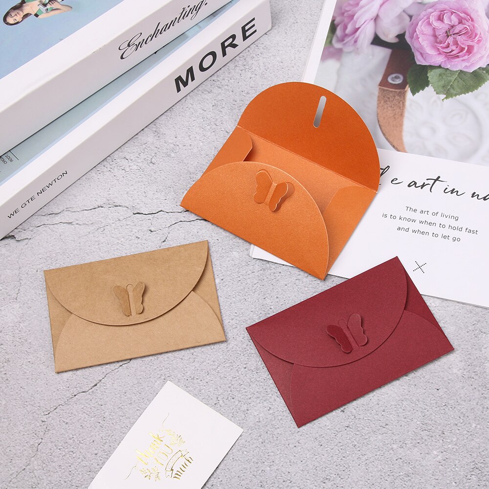 Sobres de papel con hebilla para tarjetas, cartera pequeña de Papel Kraft para postales, sobres de invitación, papelería de oficina, 5 unids/set por juego