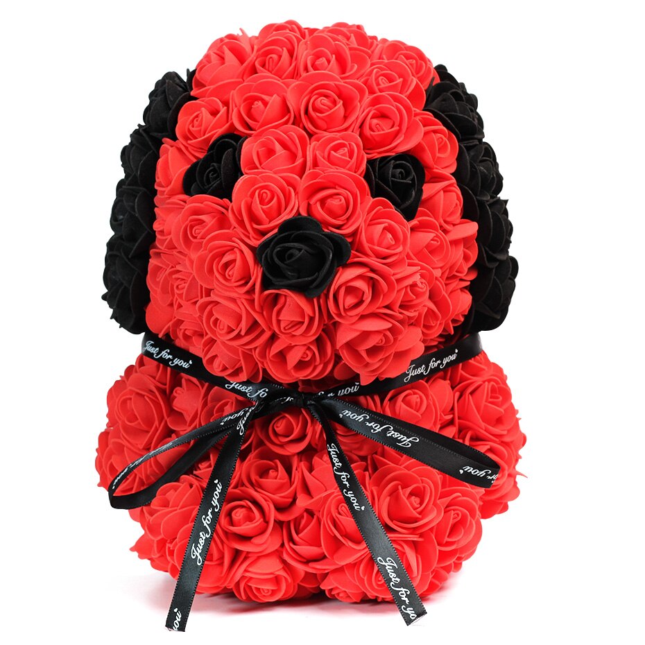 Christmas 25cm rose bjørn kunstig blomst rose bamse dekoration til kvinder valentins bryllup fødselsdag: 25cm røde hunde