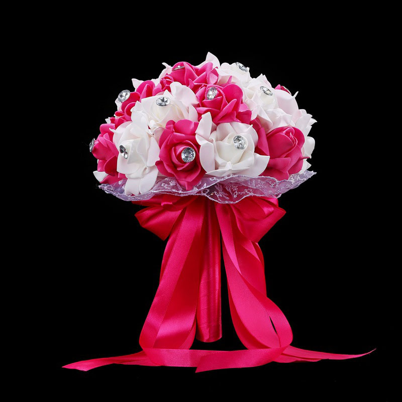 HONGFUYU Braut Strauß für Hochzeit Blau und Weiß Hochzeit Strauß Zubehör Handgemachte Künstliche Blume Rose ramos de novia
