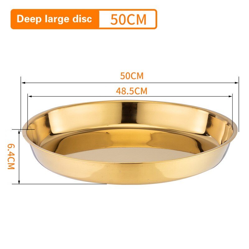 Thickened stainless steel disc metal pallet Large flat bottom deep plate Golden cake plate Restaurant plate plates set