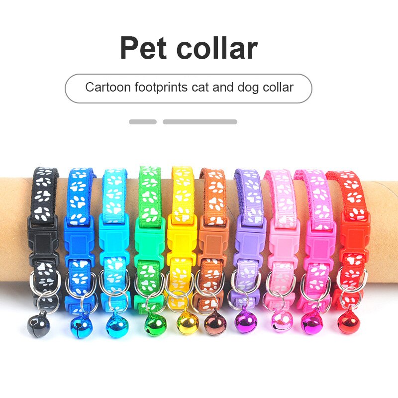 Collier ajustable avec motifs de patte de chat, bande de 10 couleurs, collier avec positionnement de cloche, empreinte de dessin animé, pour animaux de compagnie