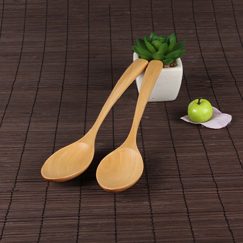 2 stk / lot diy håndlavet kreativitet træ naturligt træ ske miljøvenligt langt håndtag ske køkkenudstyr