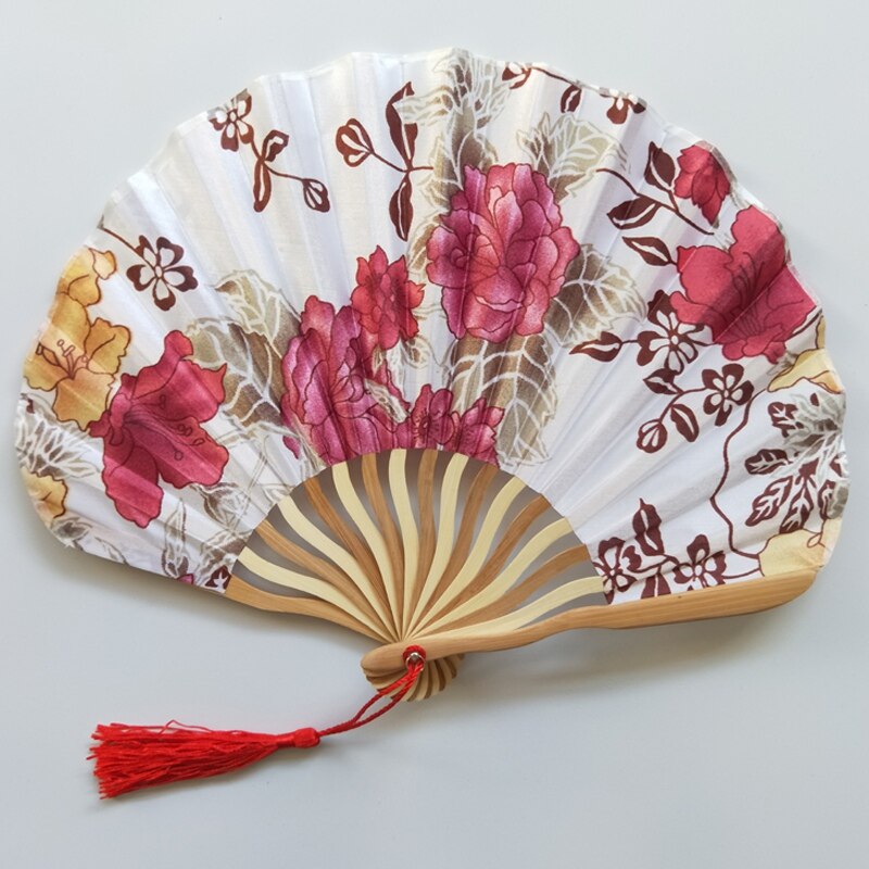 Bamboo Flower Printed Japanese Style Foldable Hand Held Fan Decoration