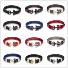Mkendn Mode Lederen Armband Voor Mannen Black Braid Multilayer Touw Ketting Rvs Anker Mannelijke Sieraden Pulseras