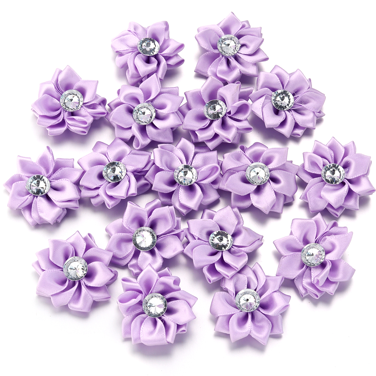 20Pcs/lot Mini Satin Ribbon Flowers 4cm Multicolor Rhinestones Handmade Flower for DIY Hair Clip Clothing Decoration Accessories: Brass