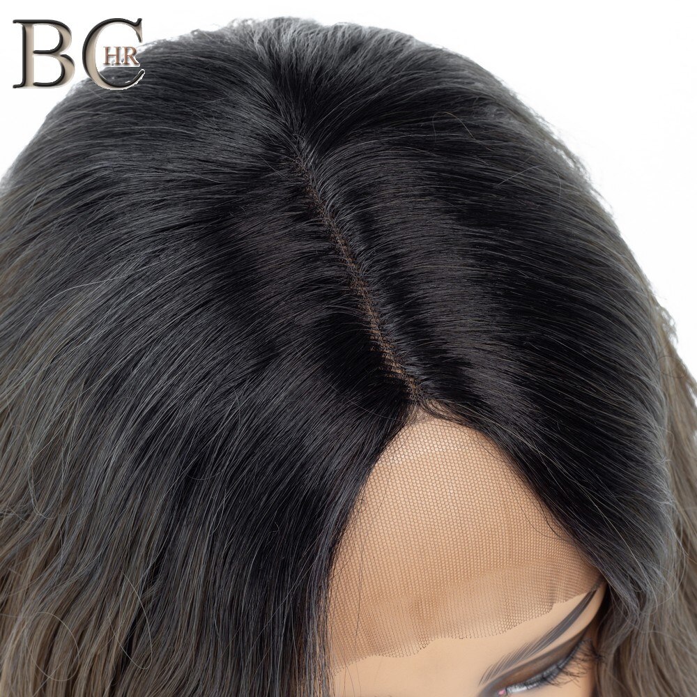 BCHR Korte Rechte Synthetisch 13*4 Lace Front Pruik Donkere Wortel Blonde Ombre Pruik voor Vrouwen Lace Bob Haar