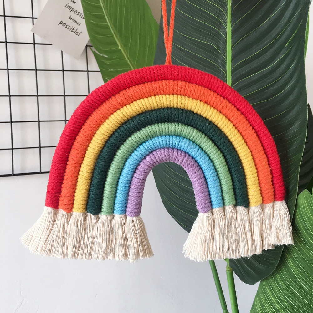 Babykamer Decoratie Nordic Hand-Geweven Regenboog Ornamenten Diy Touw Regenboog Speelgoed Muur Opknoping Baby Slaapkamer Decor Foto Props