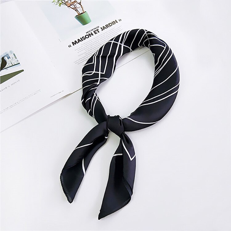 Dames bedrukte onregelmatige geometrie multifunctionele handgreep tas haar wraps zakdoek hoofdbandana imitatiezijde vierkante hijab sjaal: Zwart