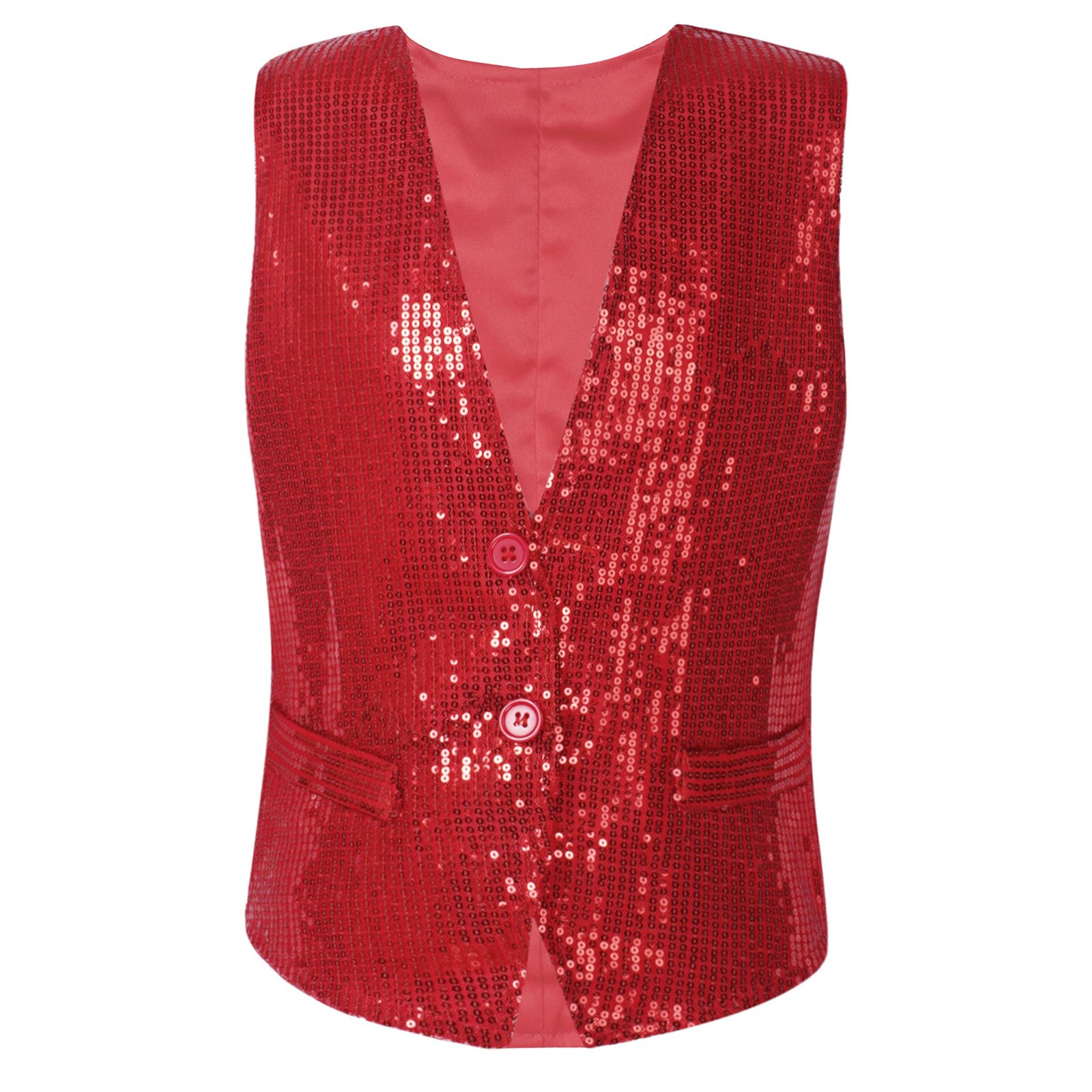 Gilet sans manches à paillettes pour filles et garçons, tenue de soirée, de bal, de Jazz et de danse: Red / XS