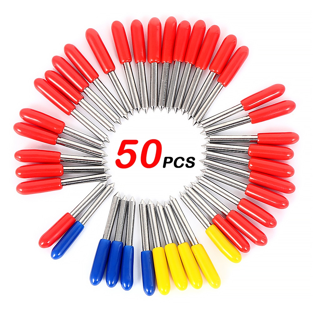 50 Pcs Roland Plotter Cutter Knife Cemented Carbide Blade for Vinyl Cricut Cutting 30/45/60 Degree Vinyl Cutter Blades Offset