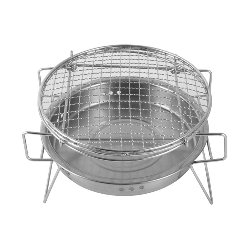 Mini Outdoor Stainless Steel Round Barbecue Rack Portable Folding Campfire BBQ Charcoal Grill Combo for Patio &amp