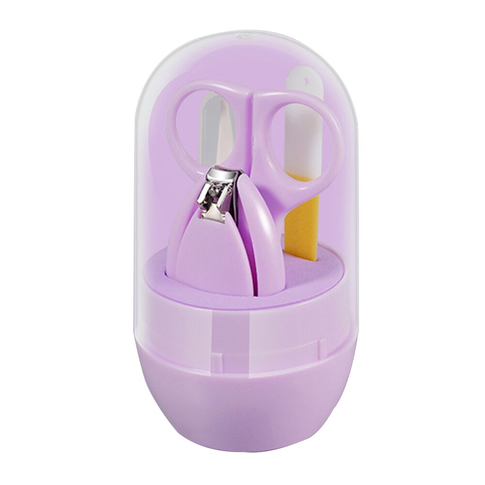 4Pcs Cartoon Baby Nail Care Set Cute Cartoon Child Scissors Infant Nail Clipper Daily Newborn Nail Shell Shear Manicure Kit: 10 Purple Clear