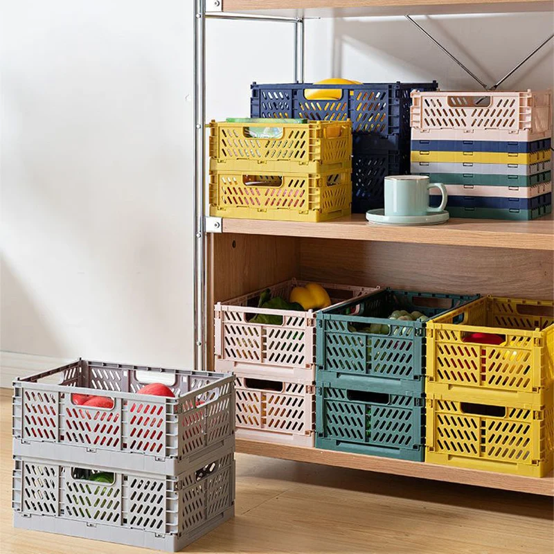 Sammenleggbar oppbevaringskurv i plast til husholdning, student, sammenleggbar kasse, mangfoldig arrangør, stabelbar skuffbeholder