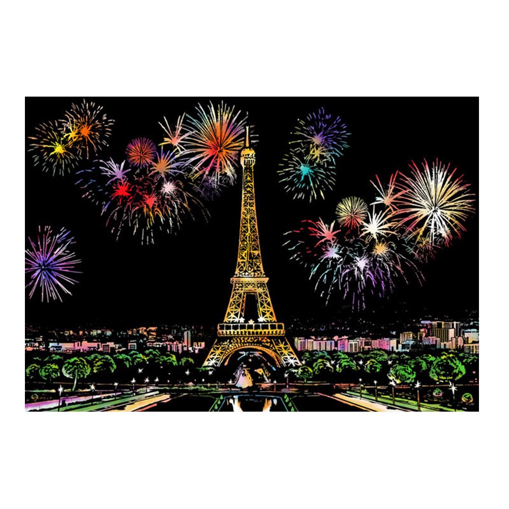 75 * 52Cm World Scenery City Scratch Art Painting Early Education Graffiti Drawing Adult Decompression Hand-Made Diy Scraping: A