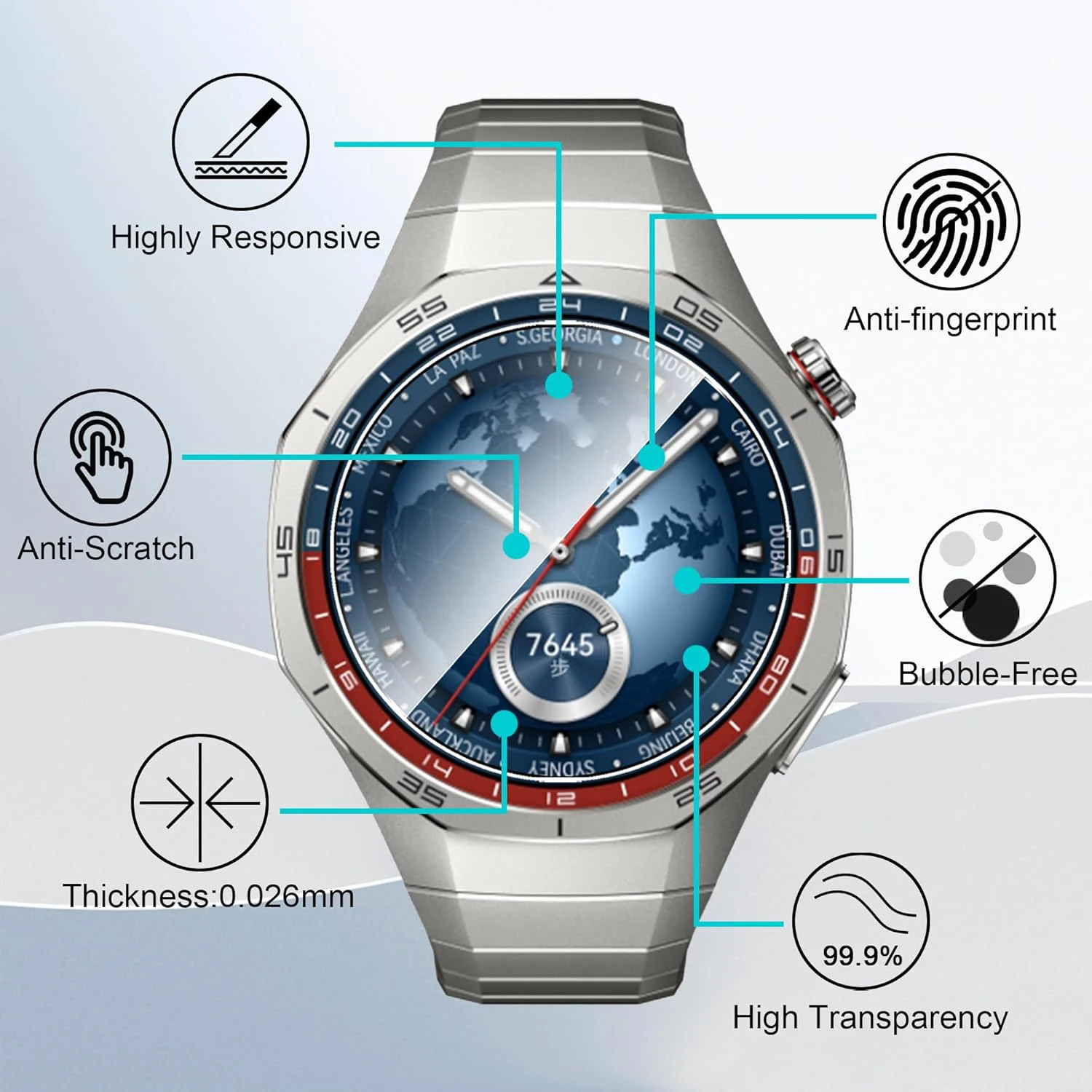 Qrettie Protezione Schermo In Vetro Temperato Per Ticwatch E / S – Confezione Da 3 – Durezza 9H – Antigraffio E Anti-impronte - 2
