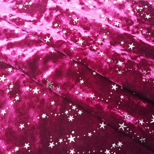 Blødblå glitter bronzerende stjerner knust fløjlstof til kjole stof i meter, lyserød, sort 145cm bred: Burgunder