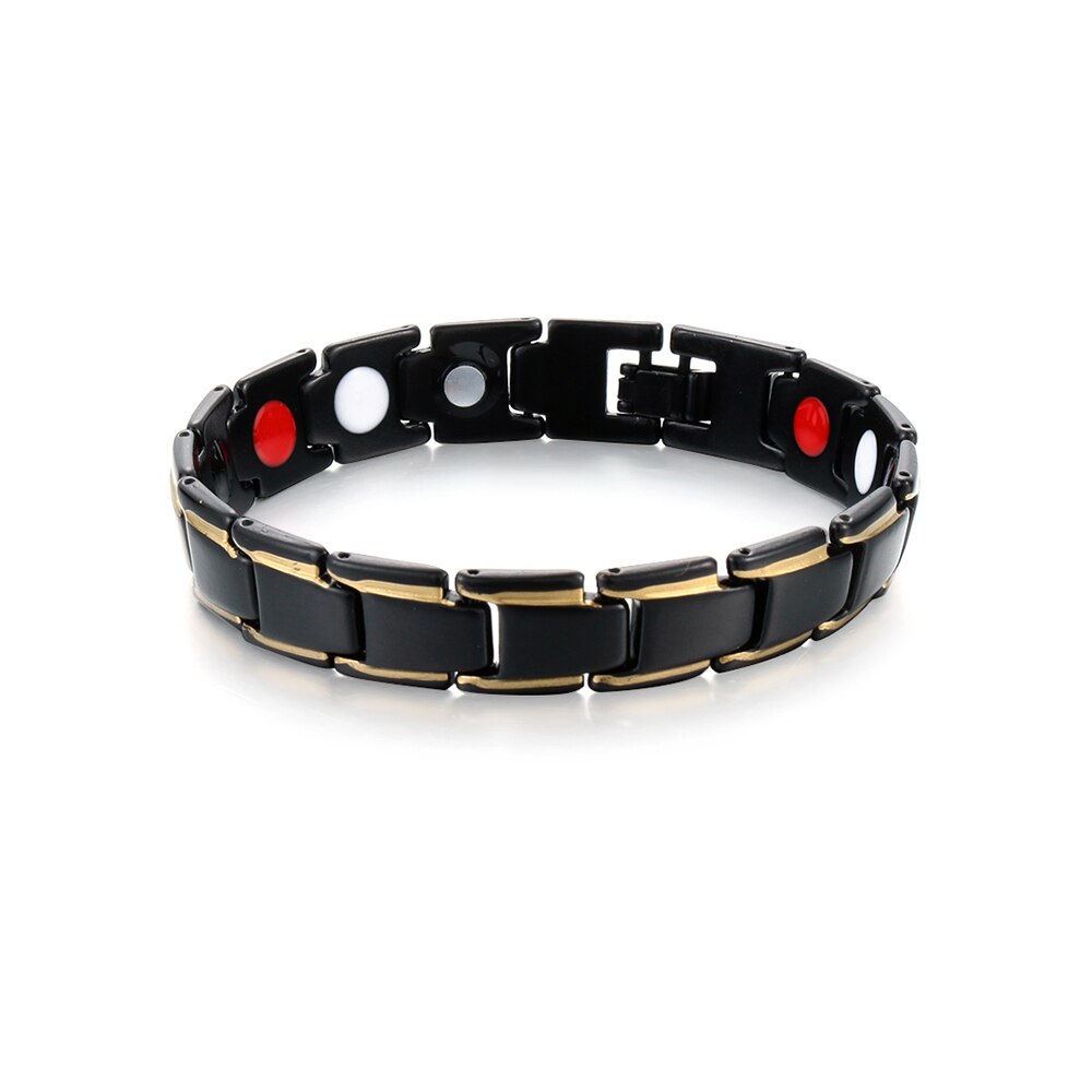 thérapeutique énergie guérison Bracelet thérapie Bracelet magnétique détachable Bracelet Acupoint Massage hommes Bracelet bijoux: Black Gold