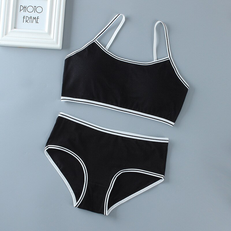 1Set intimo e mutandine per ragazze adolescenti top in cotone 100% gilet morbido traspirante slip da palestra per esterno reggiseno da allenamento per 8 16T: Black Set