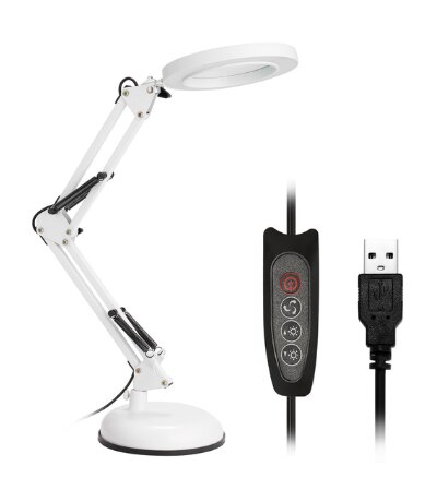 5X Vergrootglas Bureaulamp Vergrootglas Led Light Opvouwbare Leeslamp Met Drie Dimmen Modi Usb Voeding: White magnifying gla