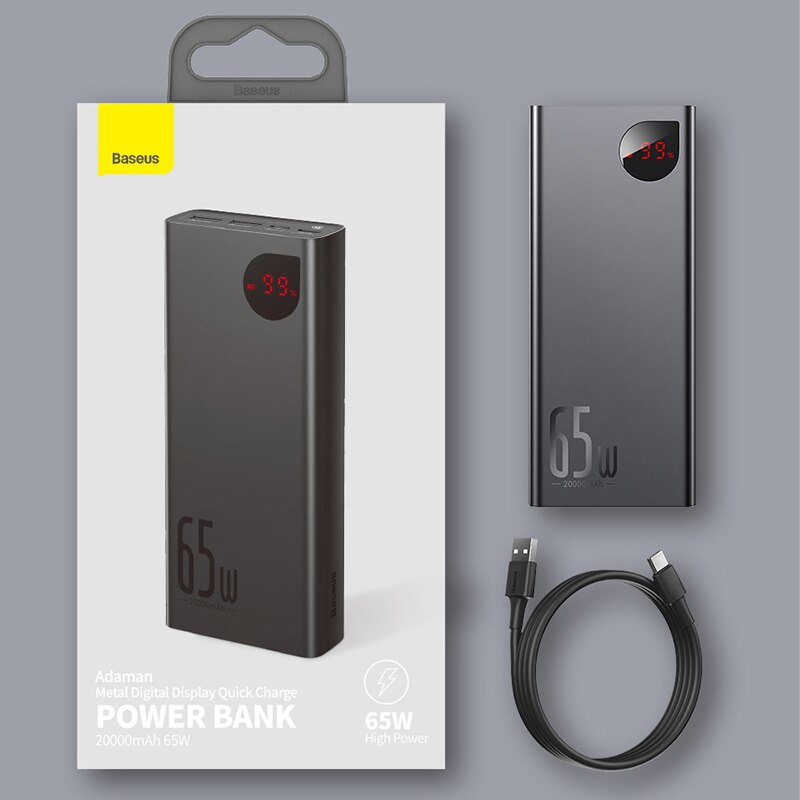 Baseus 65w power bank 20000mah pd qc 3.0 carregamento rápido powerbank baterias externas carregador portátil para o telefone portátil tablet