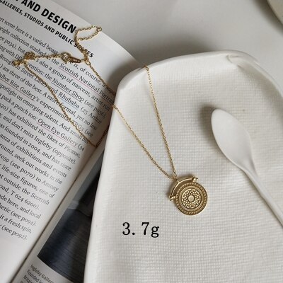 Silvology 925 Sterling Silver Round Funny Necklace Gold Circle Element Pattern Necklace Jewelry: Default Title