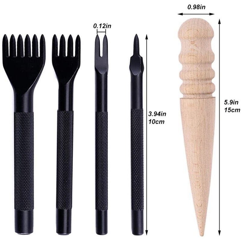 JEYL 1/2/4/6 Prong DIY Diamond Lacing Stitching Chisel Set & Leather Wood Slicker Burnisher for DIY Leather Craft Kits