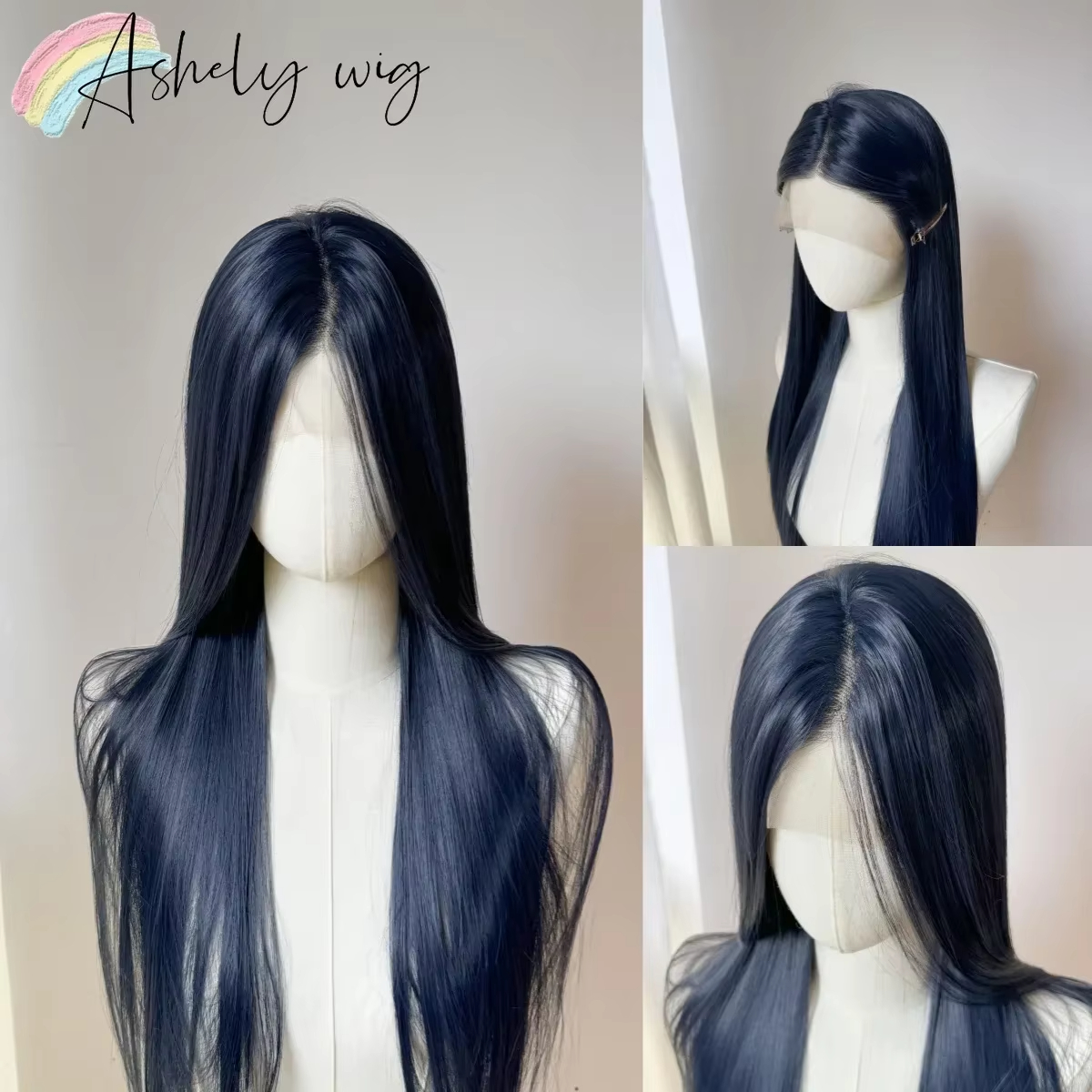 Blue Wig Long Straight 13x4 Dark Blue Glueless Lace Wigs for Woman Natural Heat Resistant Fiber Hair Synthetic Lace Front Wigs