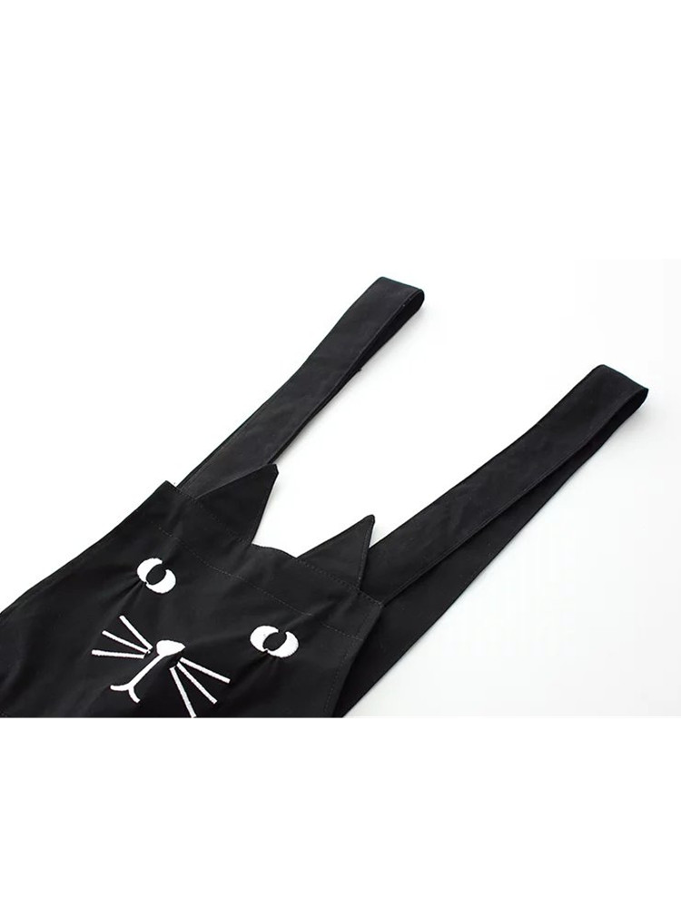 Japanischen Stil Kawaii Katze Stickerei Übergröße Schwarz Gesamt Gerollt Saum Denim Overall Für Frauen Combinaison Jeans Femme