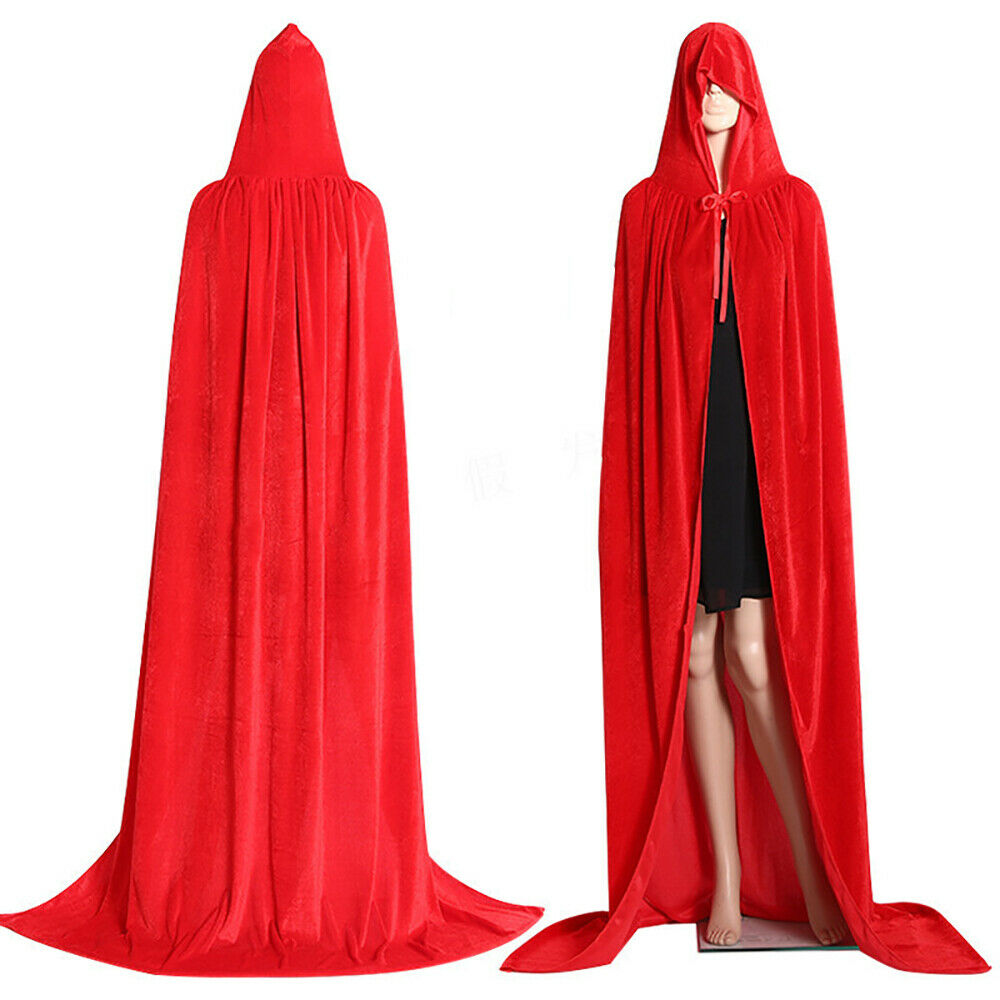 Halloween capa de terciopelo con capucha traje Medieval brujo capa traje Unisex: Rojo