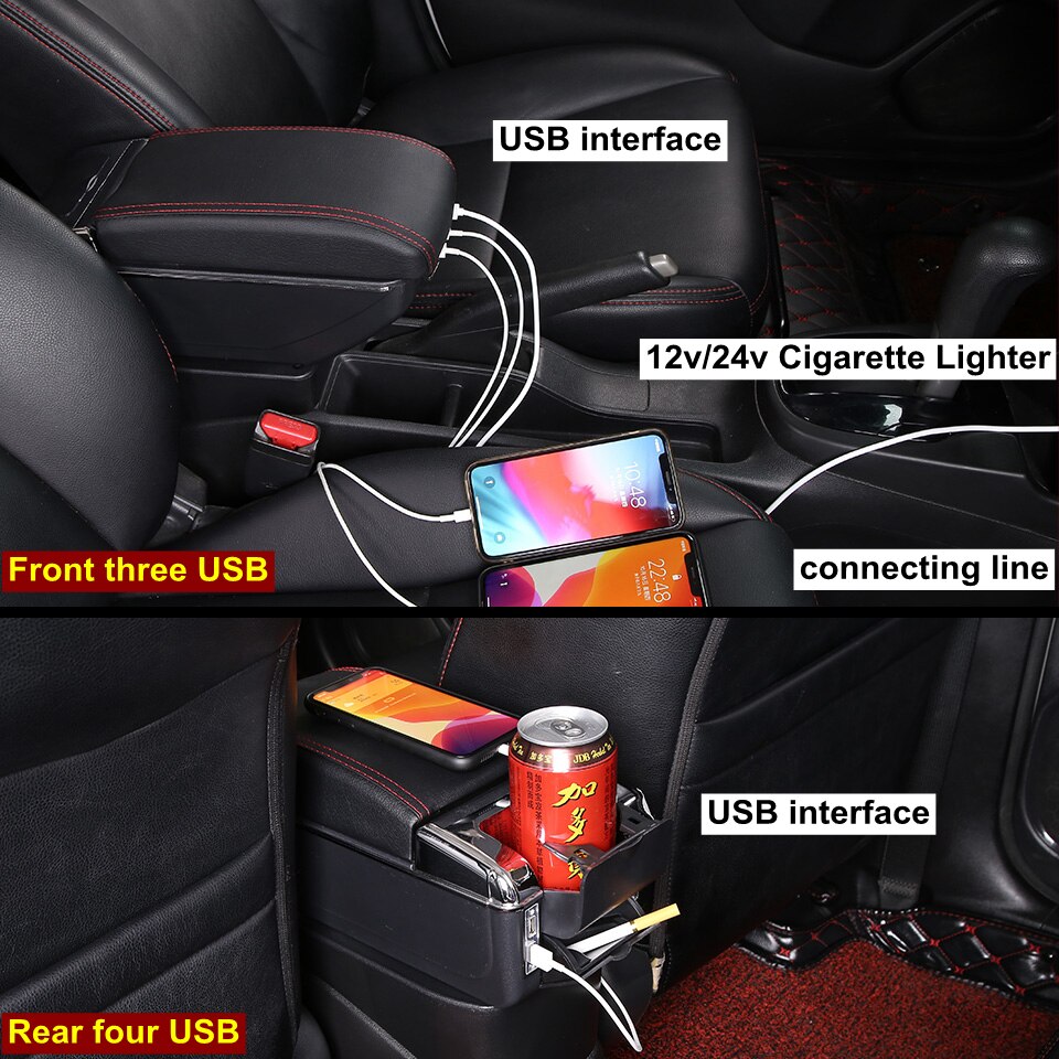 LCFZDQ Armsteun Box Fit Voor Mazda 2 Interieur Onderdelen 2017 Retrofit Onderdelen Opbergdoos Auto Accessoires Interieur Met USB, Zwart-Zwarte Lijn