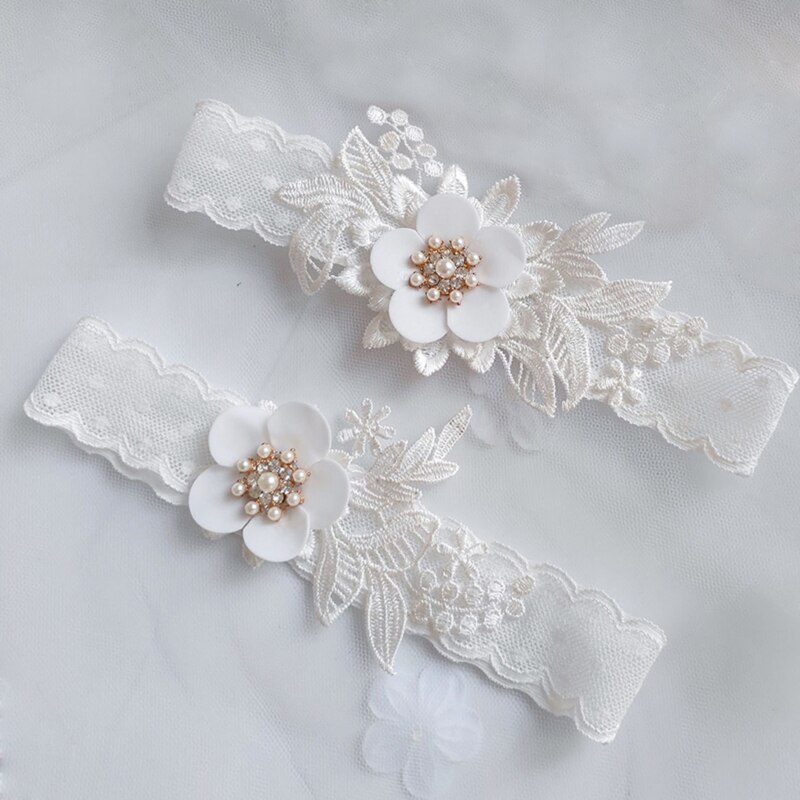 Wedding Bridal Garter Rhinestone Pearl Flower Garters Decorations For Bride And Bridesmaid: Default Title