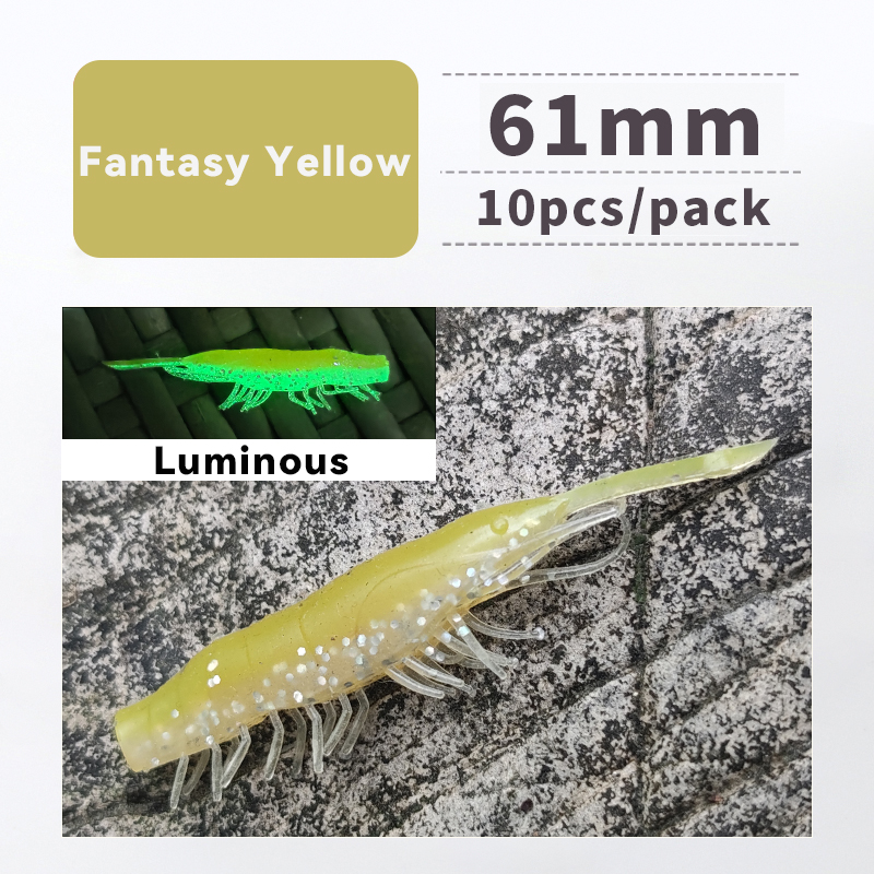 ANKIKEDI-Señuelo de Pesca de Silicona Blanda Similar a una Gamba, Cebo para Pescar Lubina, Carpa o Lucio, Ideal para Usar desde Roca: Fantasy Yellow