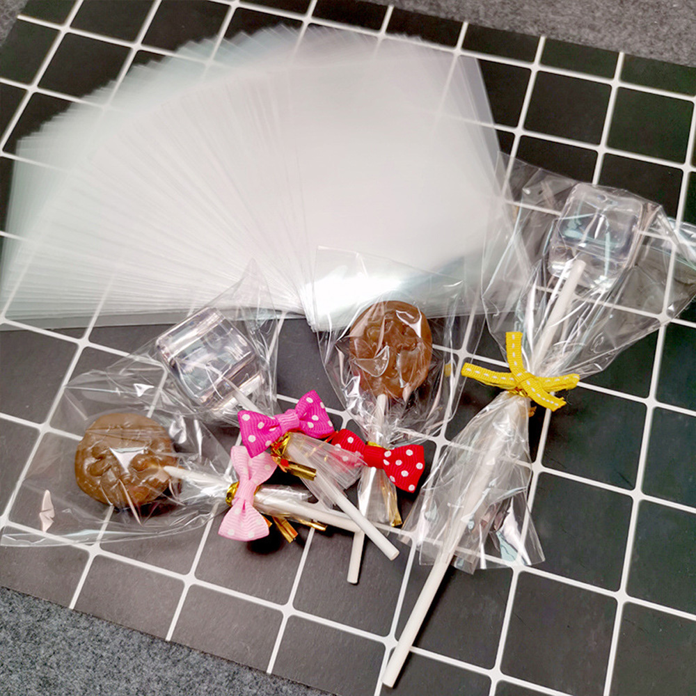 Bolsas de plástico transparentes 100 unids/set piruleta Chocolate OPP bolsas de embalaje planas con parte superior abierta dulces para de boda bolsa de pequeña