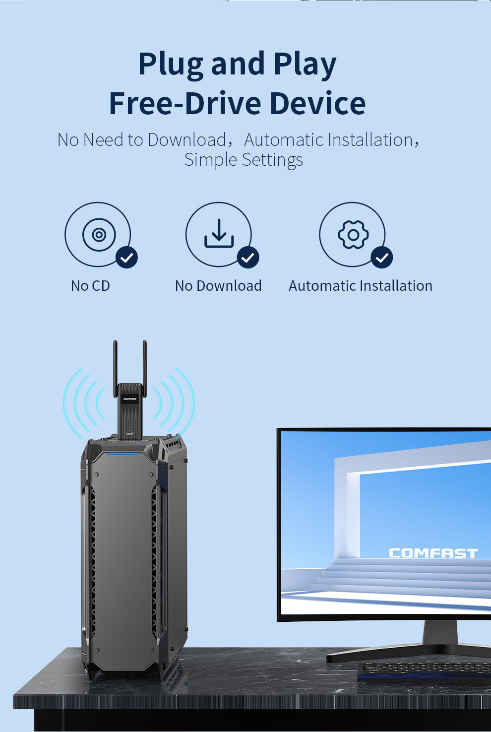 COMFAST 900Mbps WiFi 6 BT 5.3 USB Adapter Dual Band 2.4/5G RTL8851BU Wireless Free Drive Network Card For Laptop PC Win 10/11