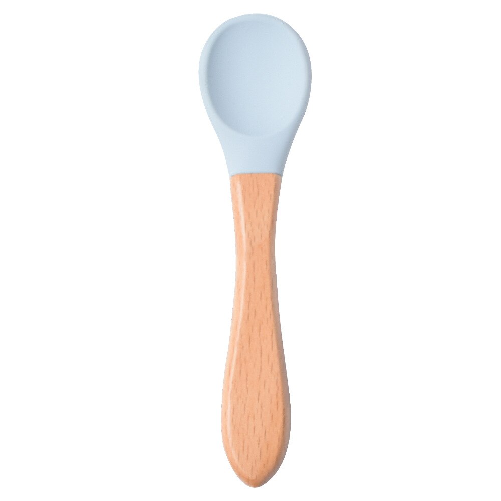 Baby Lepel Snoep Kleur Veiligheid Baby Leren Houten Lepel Antislip Zachte Siliconen Lepel Kinderen Kids Jongen Meisje Voedsel voeden Gereedschap