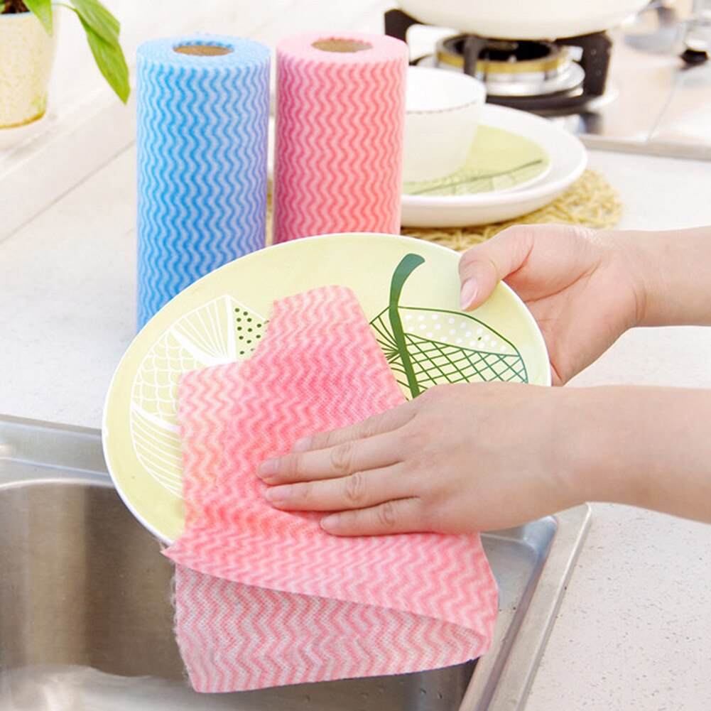 Paño de limpieza desechable para cocina y baño, paño de tela no tejida, 50 Uds. Por rollo