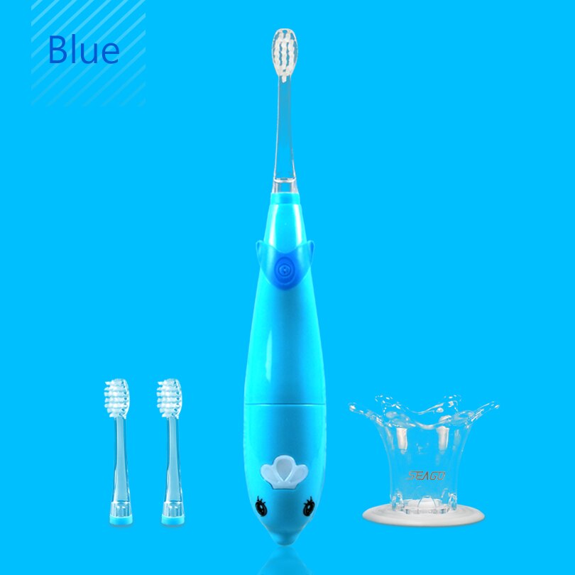 Cepillo de dientes eléctrico para niños SEAGO, recargable, Sónico, cepillos suaves, luz LED, cepillo de dientes inteligente para 3-12 años de edad, resistente al agua: blue