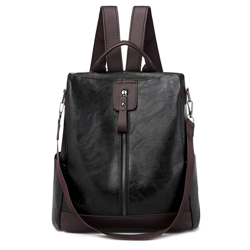 Mochila De piel multifunción para mujer, bolso de hombro femenino, Mochila de viaje: Negro
