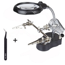 Magnify Glass 3.5x 12X 3rd Helping Clip LED Lighting Handheld Magnifying Soldering Iron Stand Glass Len Magnifier repair