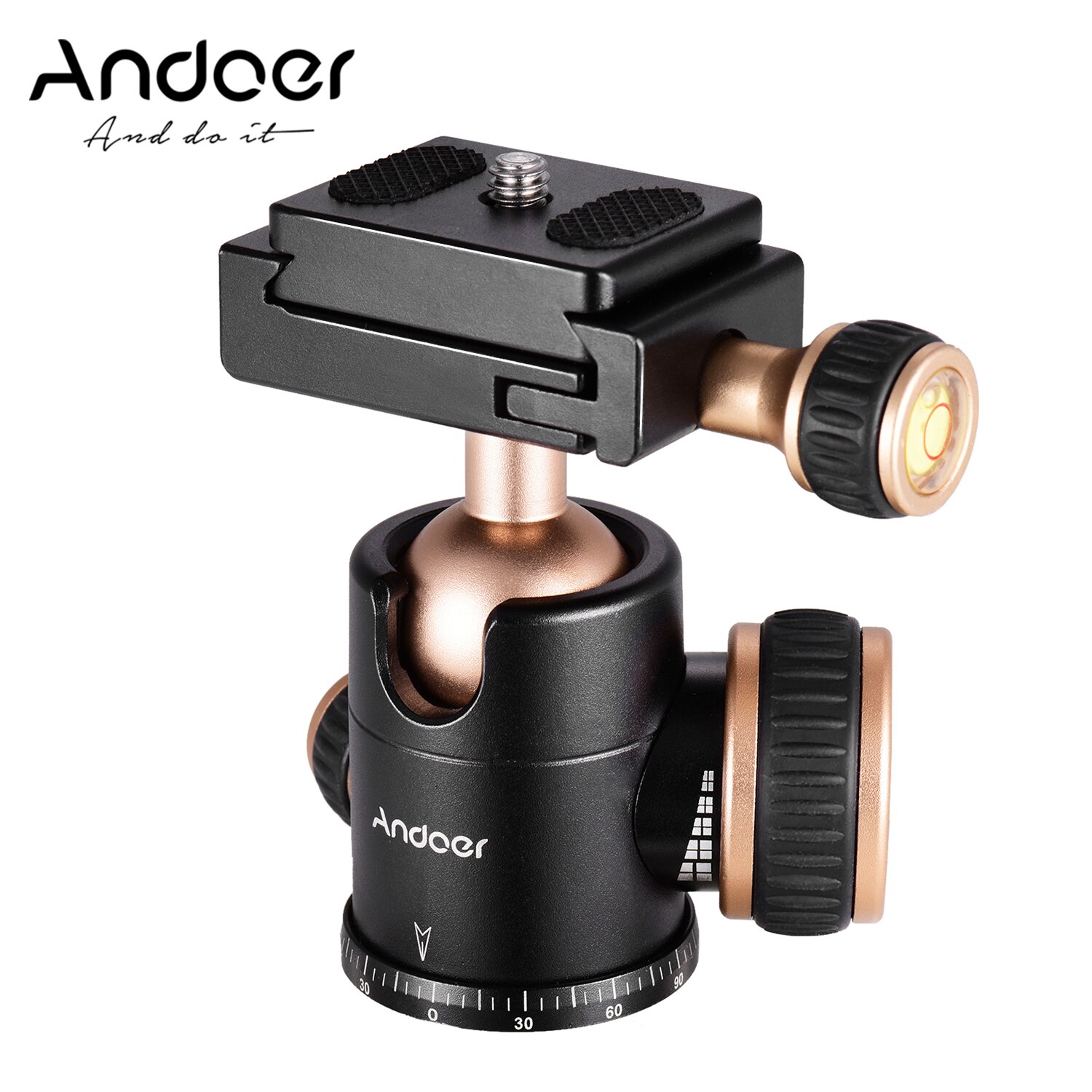 Andoer Q30 CNC Panorama Treppiedi Testa A Sfera A 360 Gradi di Rotazione con 1/4 Pollici Vite 3/8 Pollici Foro per Vite per Smartphone macchina fotografica