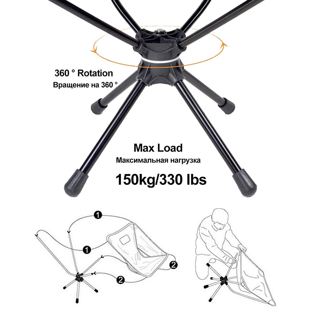 Camping Swivel Chair 360 Degree Swivel Chair Outdoor Leisure Picnic Chair Field Fishing Chair Portable Moon Chair