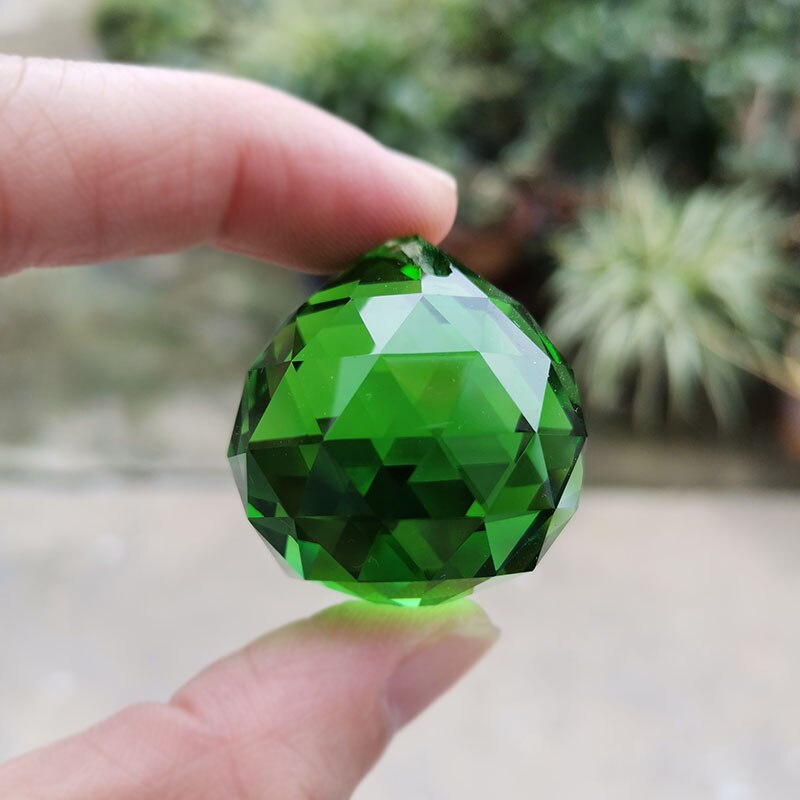 Lámpara colgante de prisma con bola facetada de cristal de colores de 10 uds, lámpara atrapasol para decoración del hogar o boda, pisapapeles de cristal: middle green