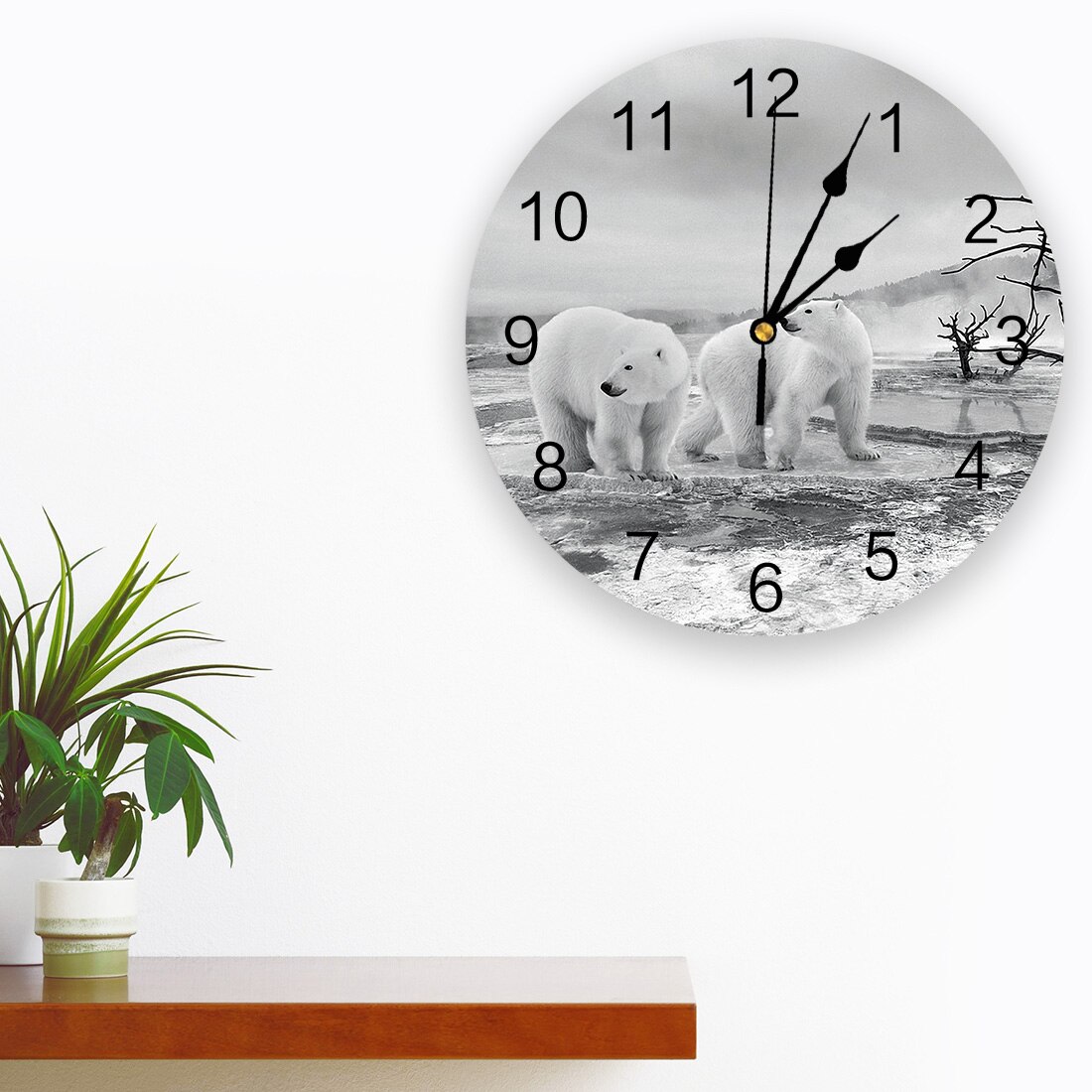Polar Bear On The Frozen Lake Wall Clock Wall Digital Clock Home Decor Wall Clock Modern Living Room Decor