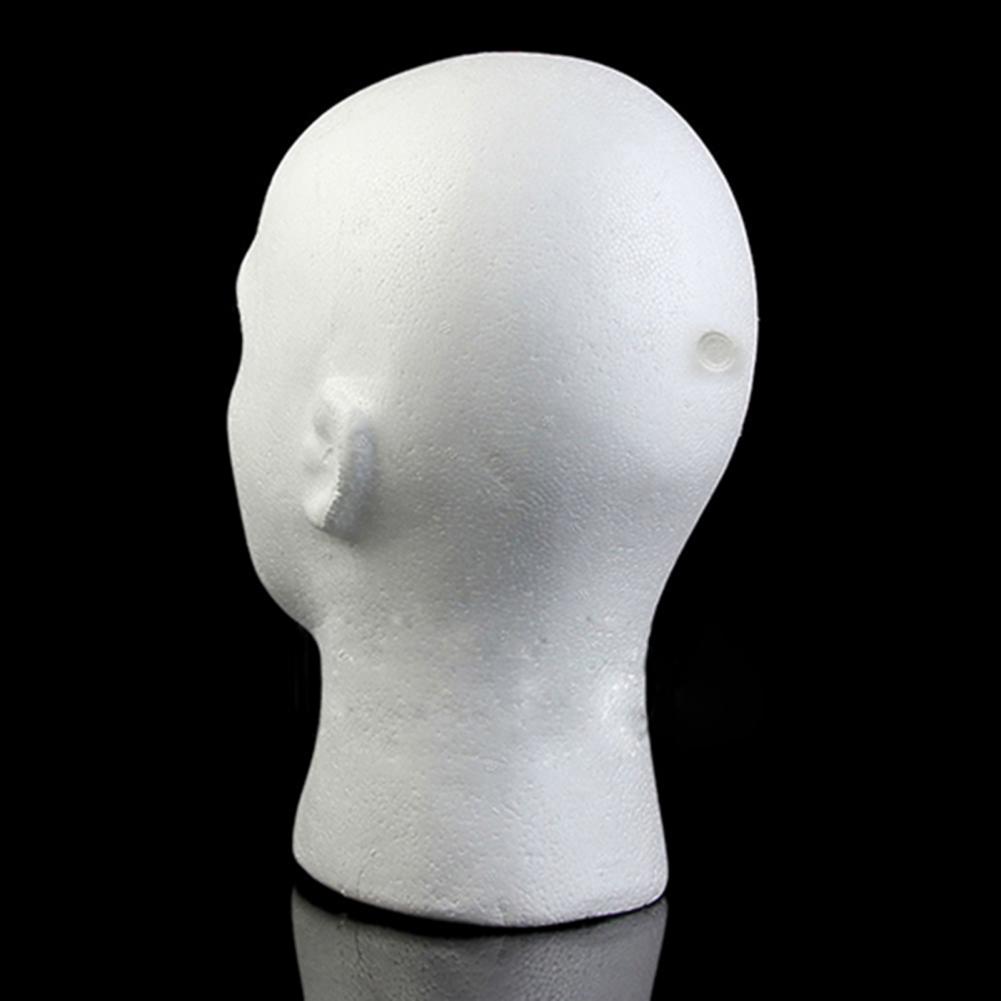 Mandlig mannequin hoved hvid styrofoam skum hoved kosmetik model paryk display briller hat headset display stativ rack