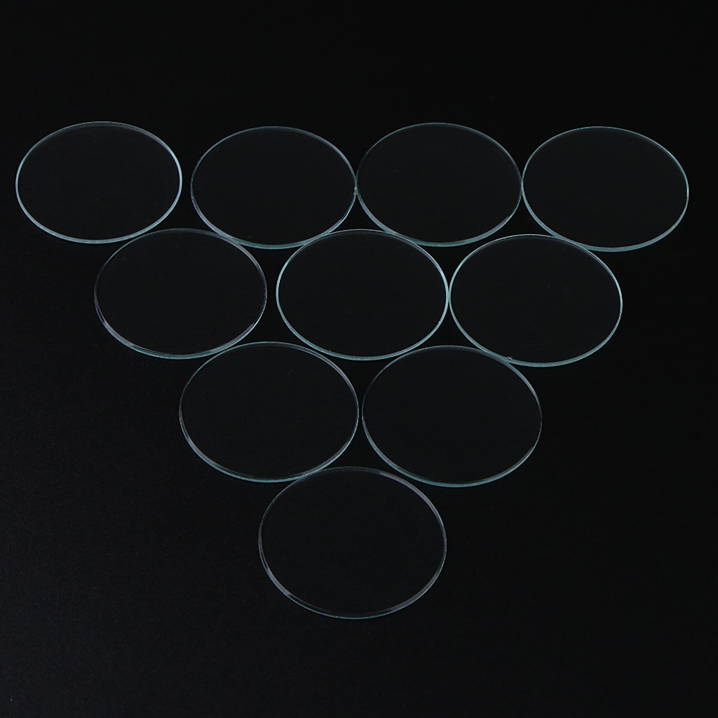 10 Pieces Replacement 1mm Thick Flat Watch Crystal Mineral Glass Clear 40.5-45mm Diameter Assorted Size
