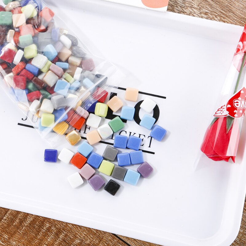 125pcs(Approx. 250g/8.82oz) Jade Mosaic Tiles 1.1*1.1*0.4cm Square Mosaic Stones DIY Mosaic Craft Materials Mix Color